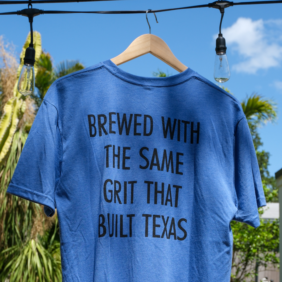Blue 'Brewed With The Same Grit That Built Texas' T-Shirt